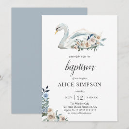 Boho Niedlich Swan Dusty Blue Beige Blume Taufe Einladung