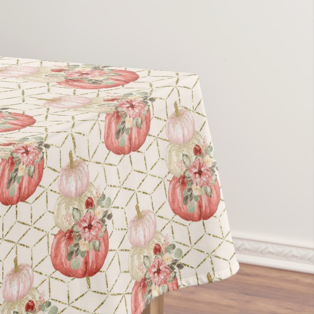 Boho Niedlich Watercolor Blush Pink Creme Pumpkins Tischdecke (Beispiel)