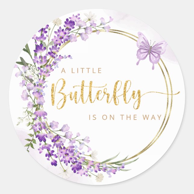 Boho Niedlich Watercolor Floral Butterfly Babydusc Runder Aufkleber (Vorderseite)