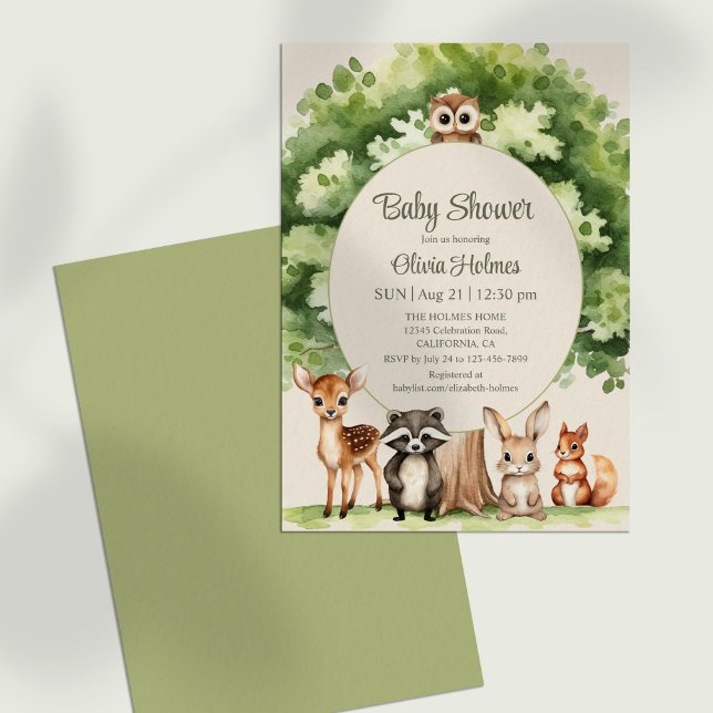 Boho Niedlich Woodland Animals Kinderdusche Einlad Einladung (Boho Cute Woodland Animals Baby Shower Invitation against a neutral background.)