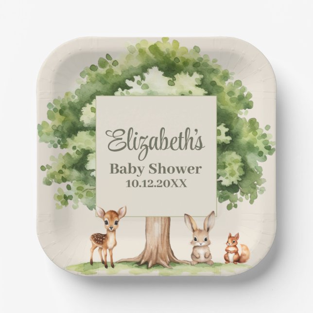 Boho Niedlich Woodland Animals Kinderdusche Pappteller (Vorderseite)