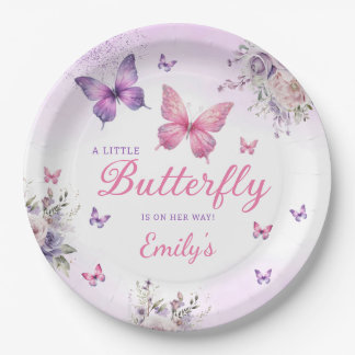 Boho Niedliche Lila Butterfly Floral Girl Babydusc Pappteller