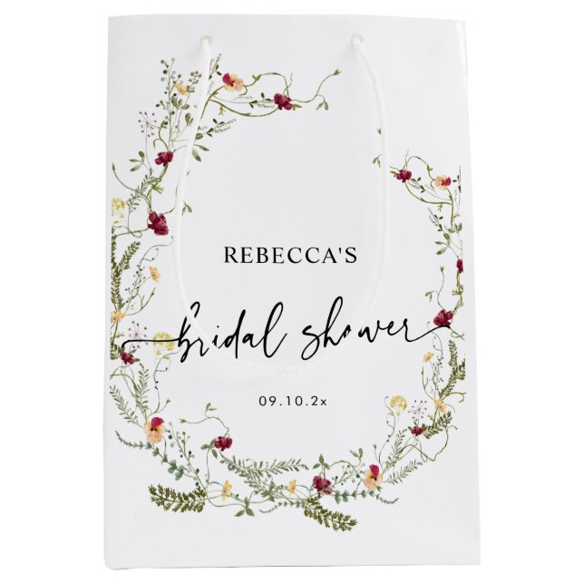 Boho Niedliche Wildblumen Brautparty Medium Gif Mittlere Geschenktüte (Vorderseite)