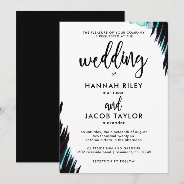 Boho Nights Black and White Wedding Einladung (Vorne/Hinten)