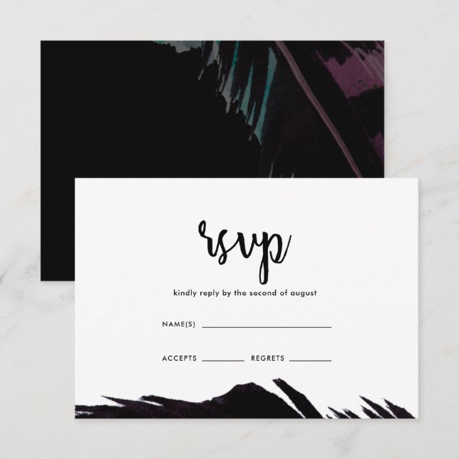 Boho Nights Black mit Feather Wedding RSVP (Vorne/Hinten)