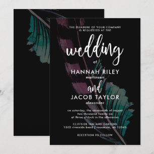 Boho Nights Black with Feathers Wedding Einladung