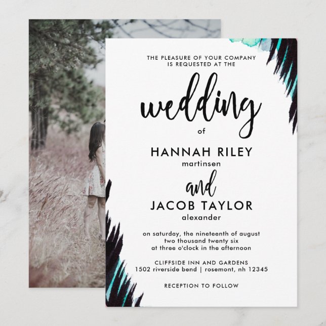 Boho Nights Foto Black and White Wedding Einladung (Vorne/Hinten)