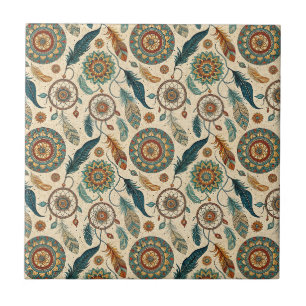 Boho-Nomaden-Traumfänger & Federn-Mandala-Kunst Fliese