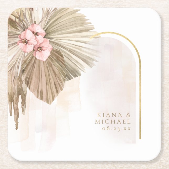 Boho Oasis Floral Arch Wedding ID959 Rechteckiger Pappuntersetzer (Vorderseite)