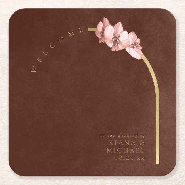 Boho Oasis Orchid Arch Wedding Welcome ID959 Rechteckiger Pappuntersetzer (Vorderseite)