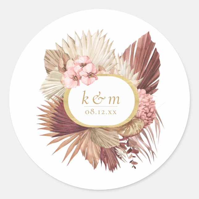 Boho Oasis Wedding Floral Frame ID959 Runder Aufkleber (Vorderseite)