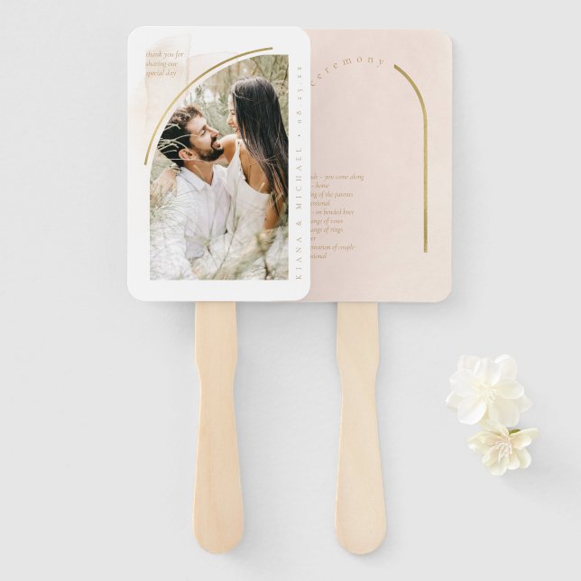Boho Oasis Wedding Foto Program Blush ID959 Fächer (Vorne und Hinten)