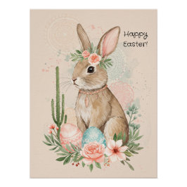 Boho Oaster Bunny Printable Whimsical Pastel Poster
