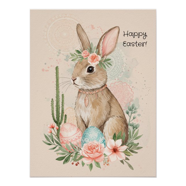 Boho Oaster Bunny Printable Whimsical Pastel Poster (Vorderseite)