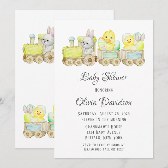 Boho Oaster Chicks Cho Cho Züge Babydusche Invit Einladung (Vorne/Hinten)