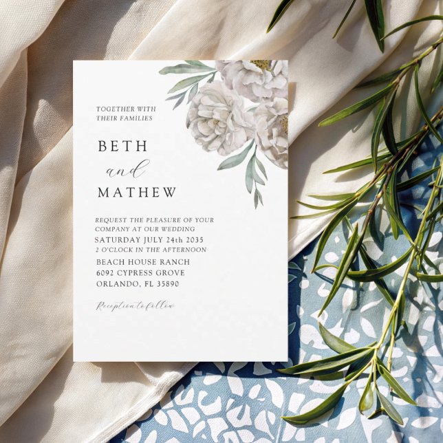Boho Off White Wasserfarben Blumenmuster Einladung (Von Creator hochgeladen)