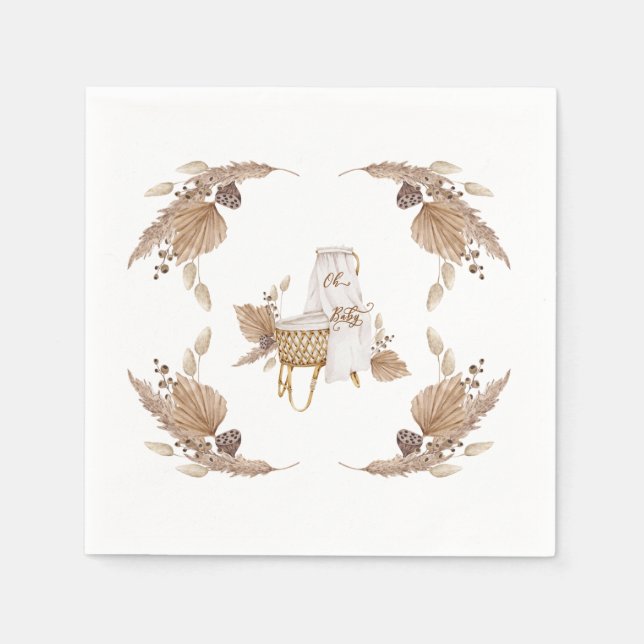 Boho Oh Baby Bassinet White Baby Dusche Napkins Serviette (Vorderseite)