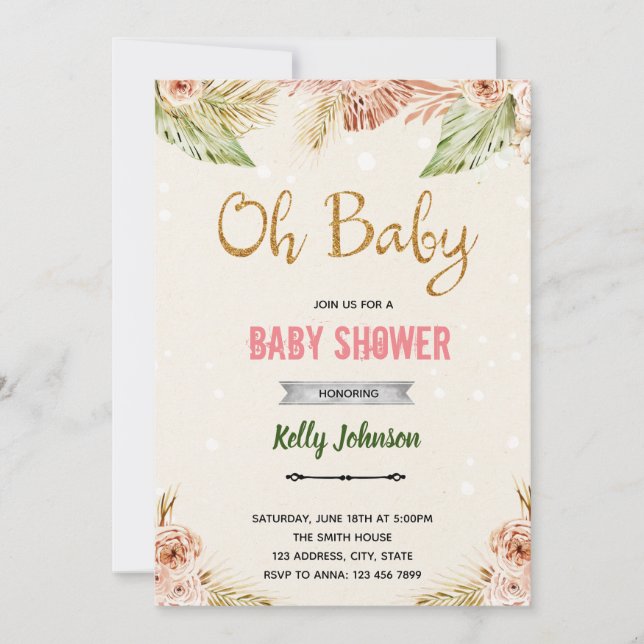 Boho oh Baby Gender enthüllt Thema Einladung (Vorderseite)