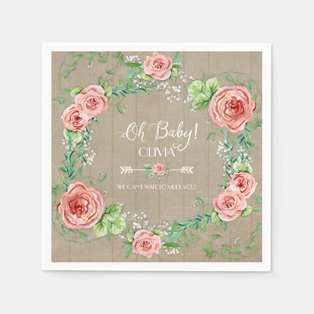 BOHO Oh Baby Girl Dusche Arrow Blume Crown Wood Serviette (Vorderseite)