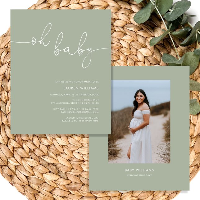 Boho Oh Baby Sage Green Foto Babydusche Flyer (Boho Oh Baby Sage Green Photo Baby Shower Flyer
)