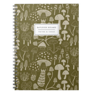 Boho Olive Green Mushroom-Notebook Notizblock