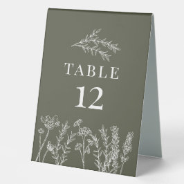 Boho Olive Green Wildblume Table Card Number Zent Tischaufsteller