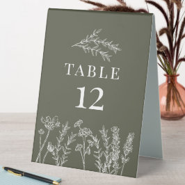 Boho Olive Green Wildblume Table Card Number Zent Tischaufsteller