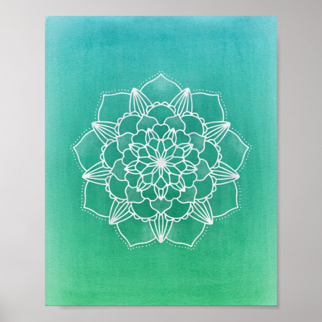 Boho Ombre Mandala Blume in Green Poster (Vorne)