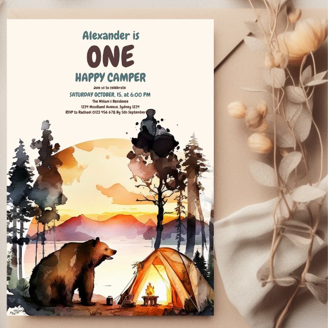 Boho One Happy Camper 1. Geburtstag Party Einladung (Von Creator hochgeladen)