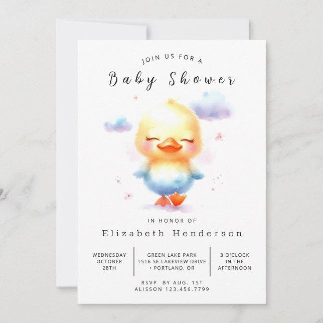 Boho Online Duck Baby Shower Einladung (Vorderseite)