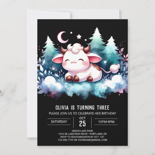 Boho Online Kuh Geburtstag Einladung (Vorderseite)