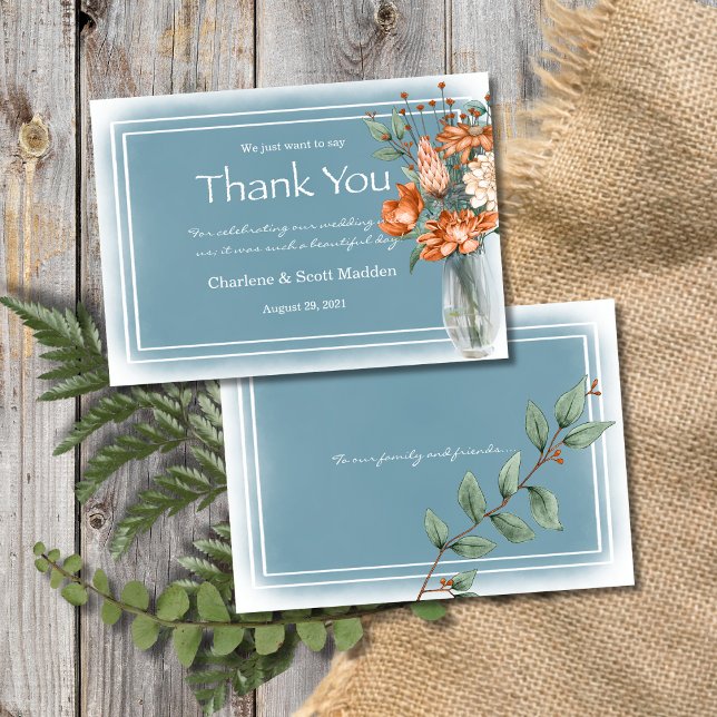 Boho Orange Blau Blumenmuster Dankeskarte (Von Creator hochgeladen)
