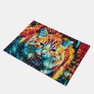 Boho orange blaue bunte Hippietabby-Katze Fußmatte