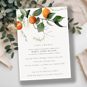 Boho Orange Blossom Foliage Baby shower Invitation