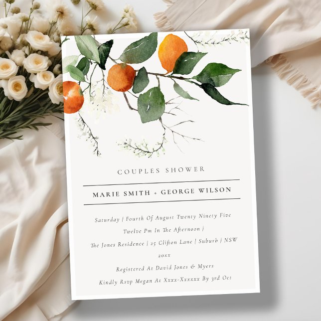 Boho Orange Blossom Foliage Couples Invitation dou (Créateur téléchargé)