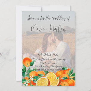 Boho Orange Blossom Foto QR Code Wedding Einladung