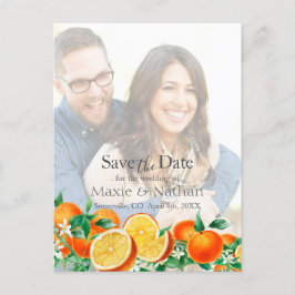 Boho Orange Blossom Save the Date Foto QR-Code Postkarte