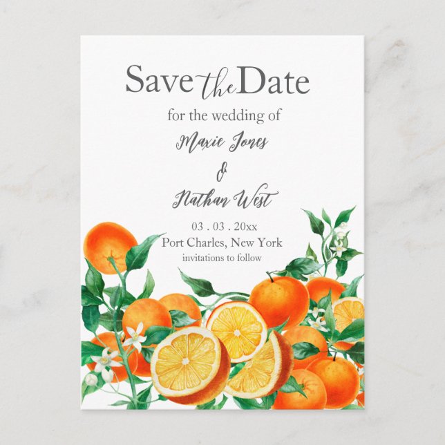 Boho Orange Blossom Save the Date Postkarte (Vorderseite)