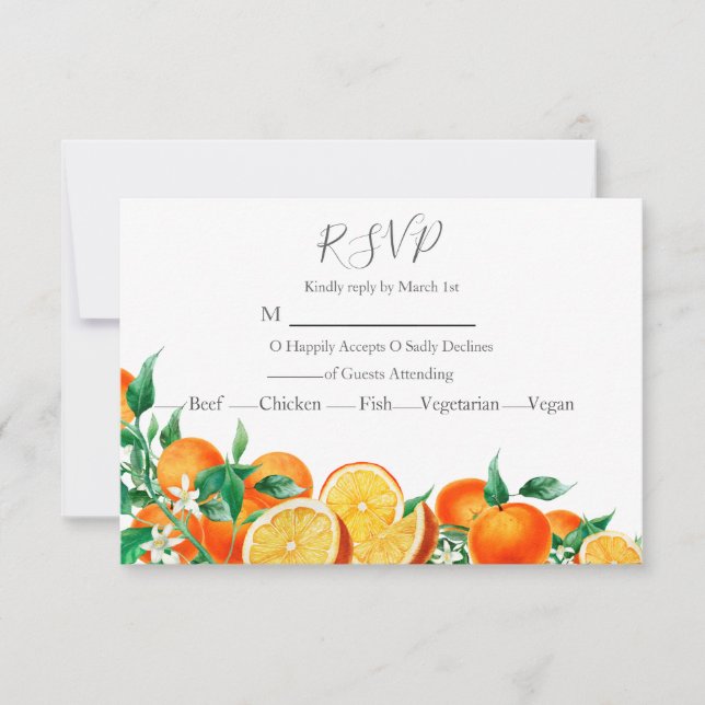 Boho Orange Blossom Wedding RSVP Karte (Vorderseite)
