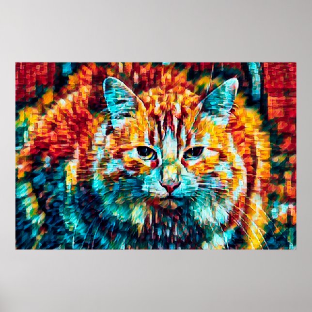 Boho Orange Blue Colorful Hippie Tabby Cat Poster (Vorne)