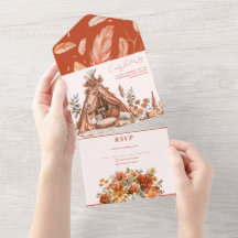 Boho Orange Blume alle in einer Hochzeitseinladung