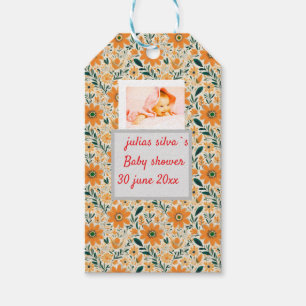 Boho orange Blume Babydusche Papiermaschine Napole Geschenkanhänger