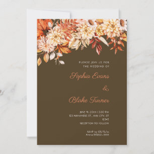 Boho Orange Blumen Winter Kaffee Braune Hochzeit Einladung