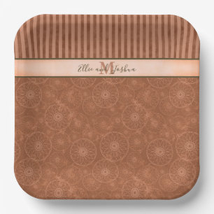 Boho Orange & Brown Geometric Stripe Pappteller