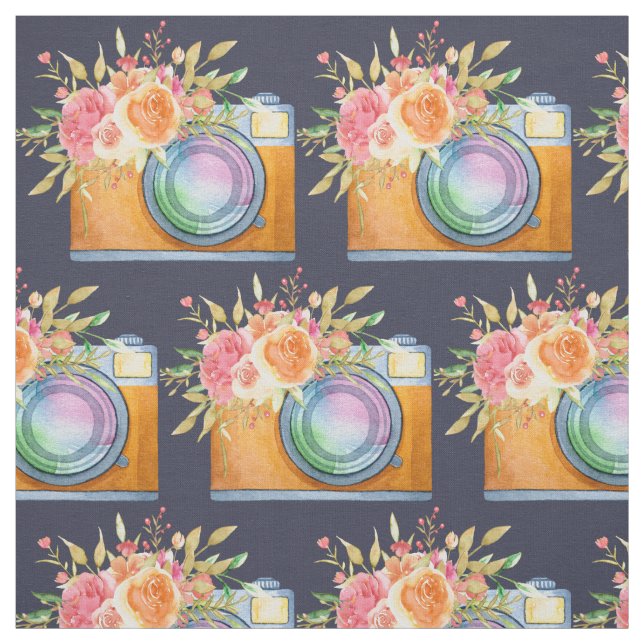 Boho Orange Camera & Blume Wasserfarbmuster Stoff (Muster)