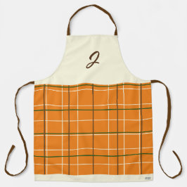 Boho Orange Chocolate Cream Green Grid Monogram Schürze