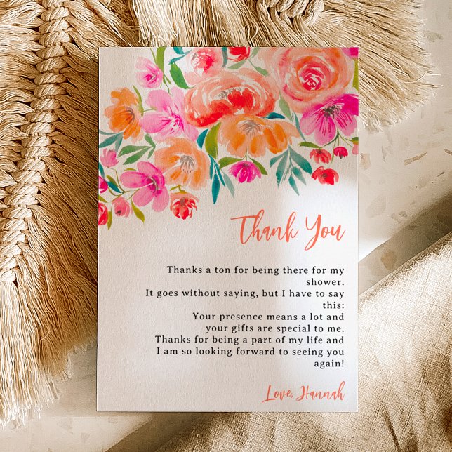 Boho orange floral wildflowers bridal  shower dankeskarte (Boho orange floral wildflowers bridal shower thank you card)