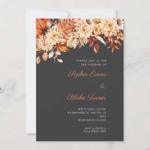 Boho Orange Florale Winter Pebble Graue Hochzeit Einladung