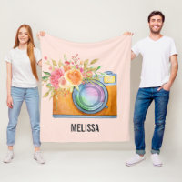 Boho Orange Kamera & Floral Bouquet Wasserfarbe