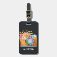 Boho Orange Kamera & Floral Bouquet Wasserfarbe